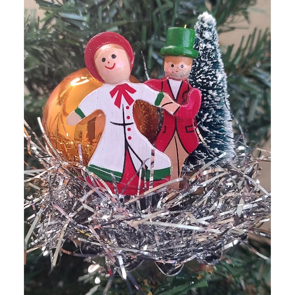 Winter Couple Clip On Christmas Ornament Romance Vintage Style Tart Tin Handmade